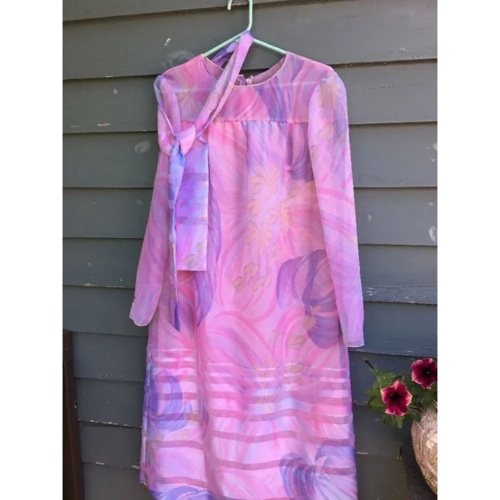 Vintage Designer DON LUIS Dress FLOWING OVERDRESS Chiffon Pastel Spain 60's